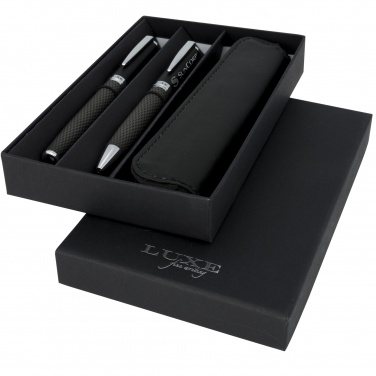 Logo trade promotional gifts picture of: Carbon duo pen gift set with pouch