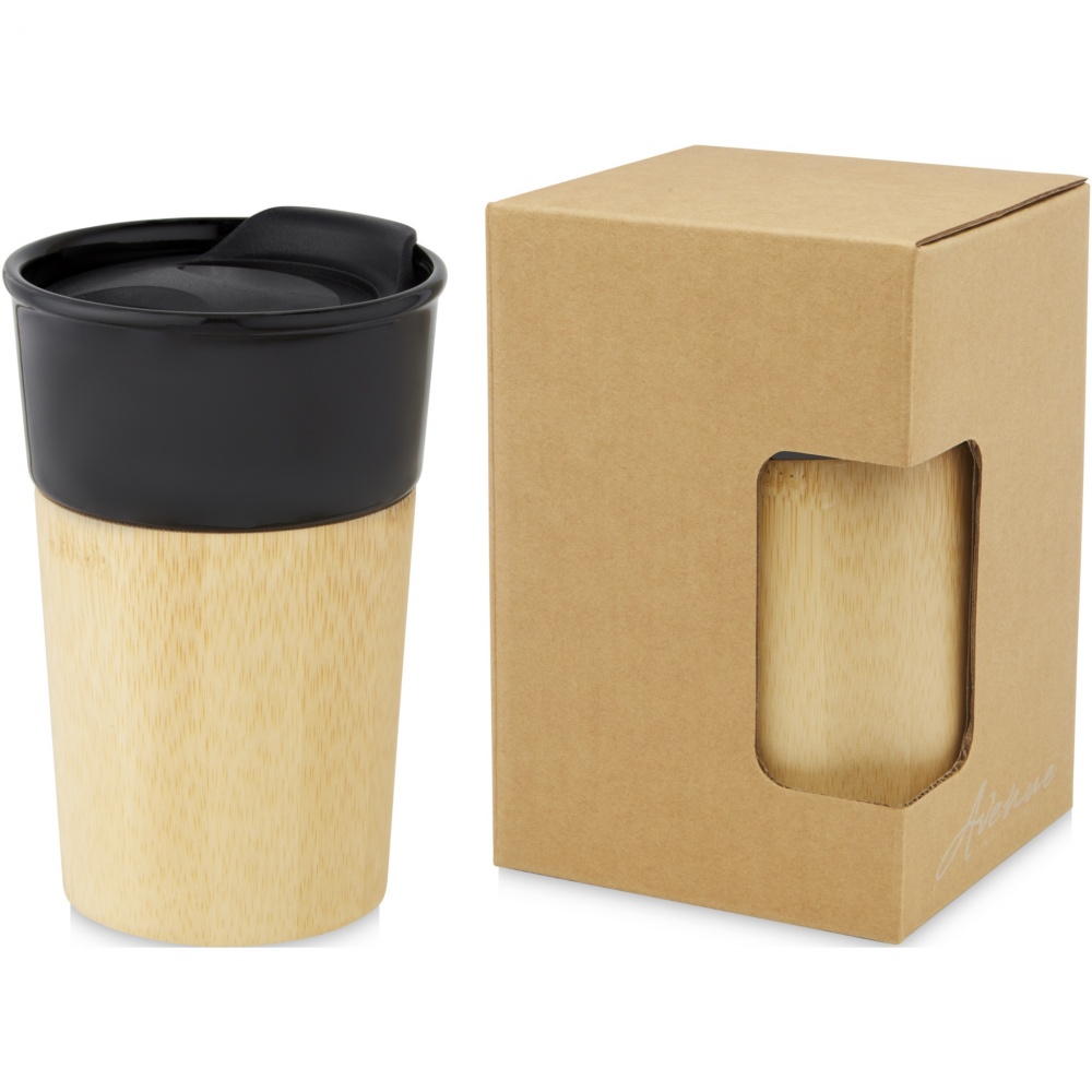 Logo trade promotional item photo of: Pereira 320 ml porcelain mug with bamboo outer wall