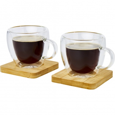 Logotrade promotional items photo of: Manti 2-piece 100 ml double-wall glass cup with bamboo coaster 