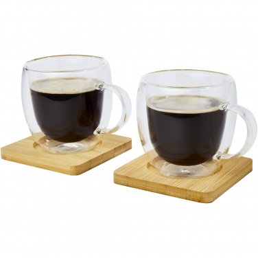 Logo trade promotional products image of: Manti 2-piece 250 ml double-wall glass cup with bamboo coaster 