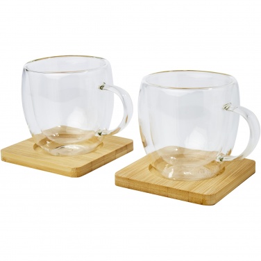 Logotrade promotional gift picture of: Manti 2-piece 250 ml double-wall glass cup with bamboo coaster 