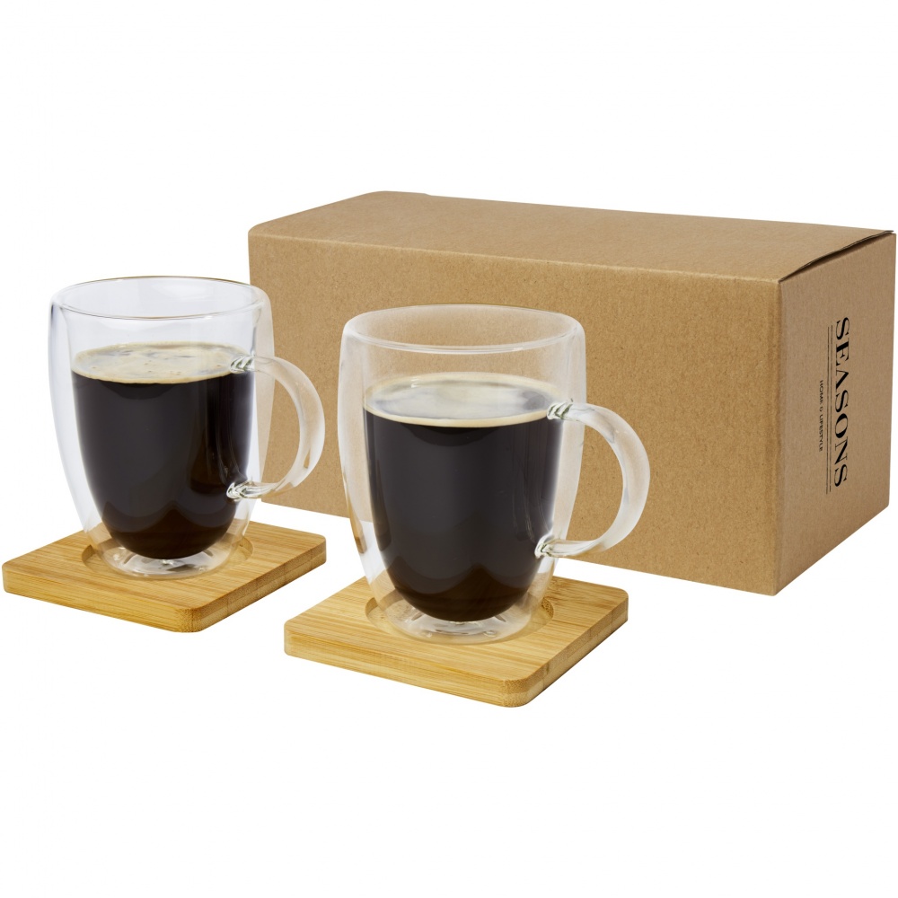 Logo trade promotional merchandise picture of: Manti 2-piece 350 ml double-wall glass cup with bamboo coaster 