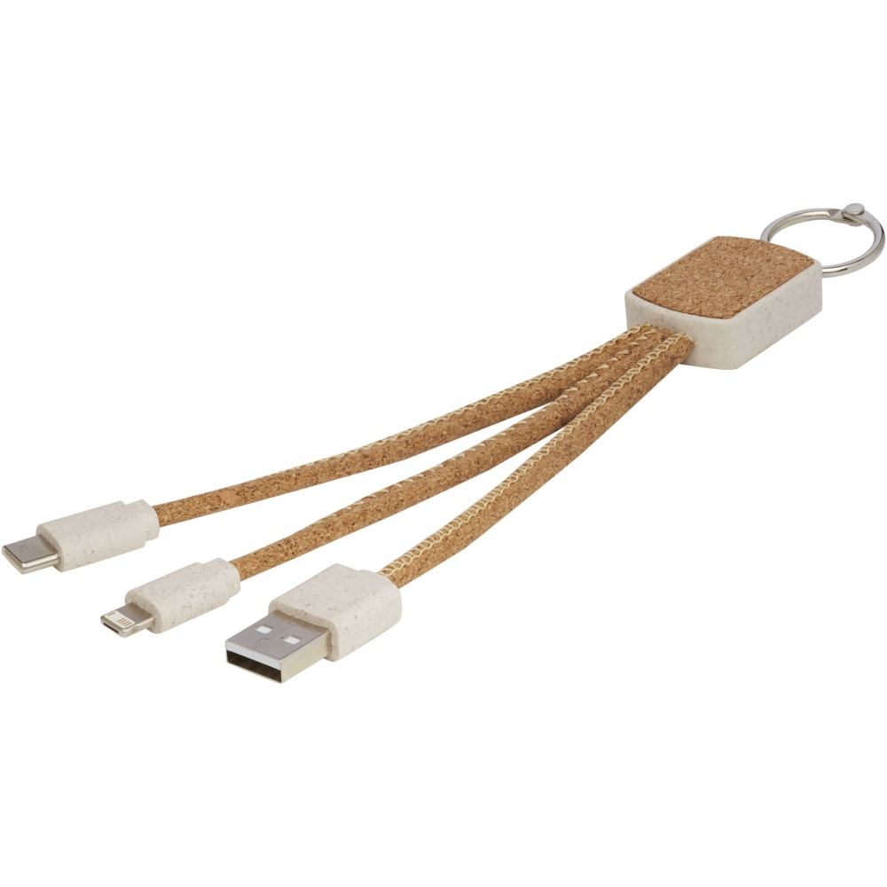 Logo trade promotional items image of: Bates wheat straw and cork 3-in-1 charging cable