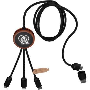 Logo trade promotional gifts image of: SCX.design C37 5-in-1 rPET light-up logo charging cable with round wooden casing