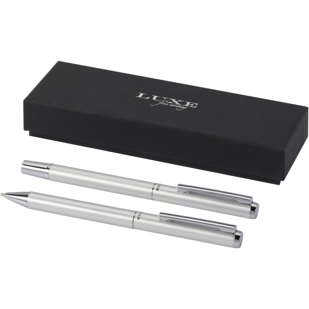 Logo trade promotional merchandise photo of: Lucetto recycled aluminium ballpoint and rollerball pen gift set