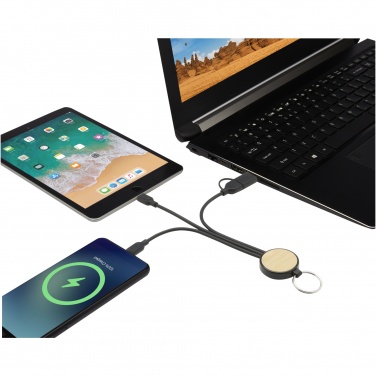 Logo trade promotional product photo of: Tecta 6-in-1 recycled plastic/bamboo charging cable with keyring