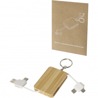 Logo trade promotional product photo of: Reel 6-in-1 retractable bamboo key ring charging cable