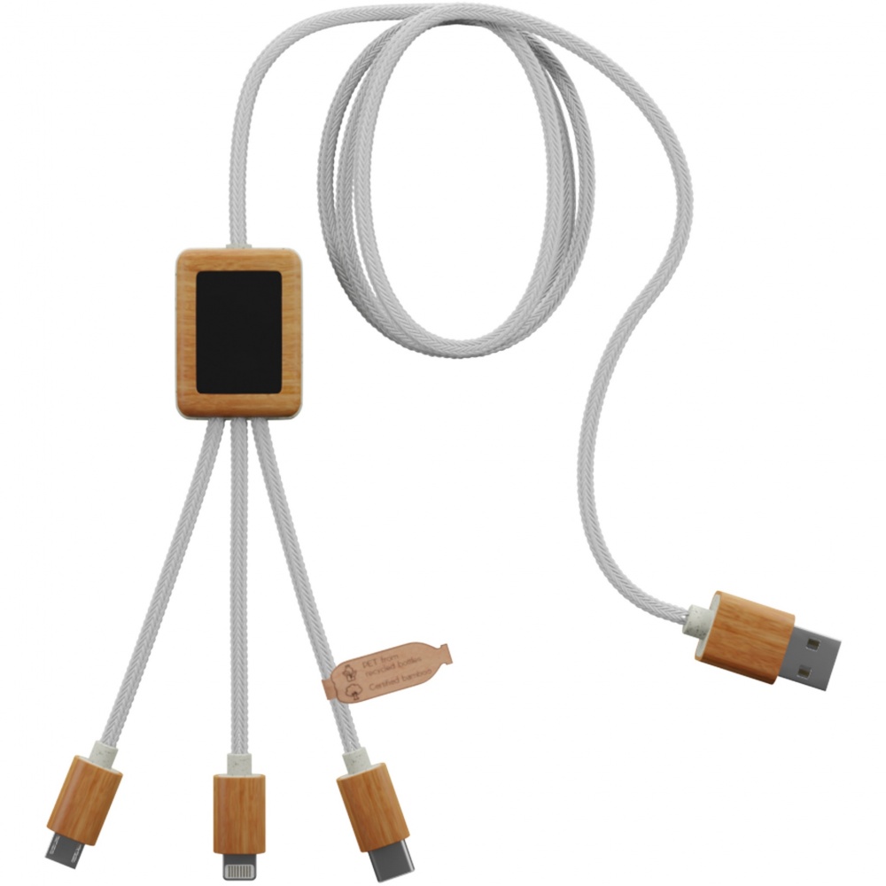 Logotrade promotional item image of: SCX.design C39 3-in-1 rPET light-up logo charging cable with squared bamboo casing