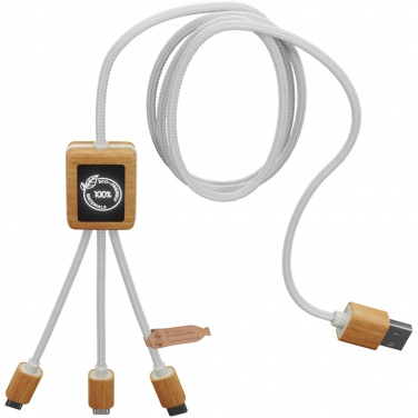 Logo trade promotional giveaway photo of: SCX.design C39 3-in-1 rPET light-up logo charging cable with squared bamboo casing
