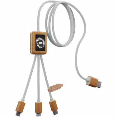 Logo trade corporate gift photo of: SCX.design C39 3-in-1 rPET light-up logo charging cable with squared bamboo casing