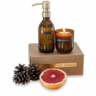 Logotrade business gifts photo of: Wellmark Discovery 200 ml hand soap dispenser and 150 g scented candle set - bamboo fragrance