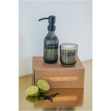 Logo trade promotional gifts image of: Wellmark Discovery 200 ml hand soap dispenser and 150 g scented candle set - dark amber fragrance