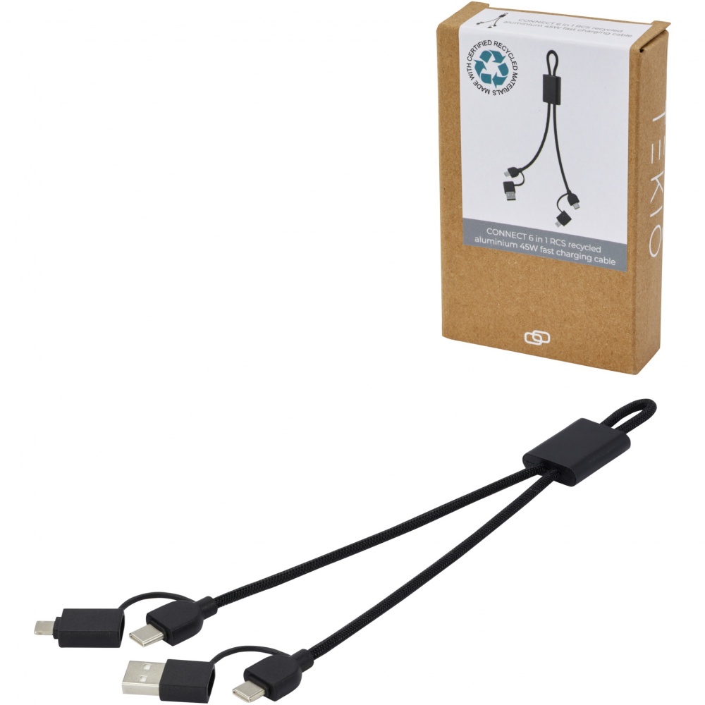 Logo trade promotional gifts picture of: Connect 6-in-1 RCS recycled aluminium 45W quick charge & data transfer cable