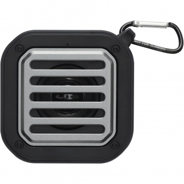 Logo trade advertising products image of: Solo 3W IPX5 RCS recycled plastic solar Bluetooth® speaker with carabiner 