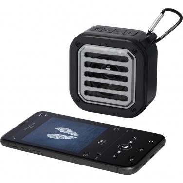 Logotrade promotional products photo of: Solo 3W IPX5 RCS recycled plastic solar Bluetooth® speaker with carabiner 