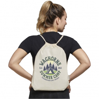 Logo trade business gift photo of: Oregon 140 g/m² GRS recycled cotton drawstring bag