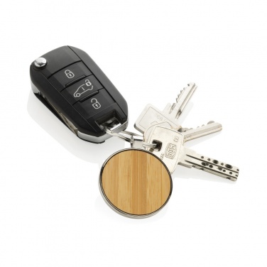 Logotrade promotional product picture of: RCS recycled zinc alloy round keychain with bamboo