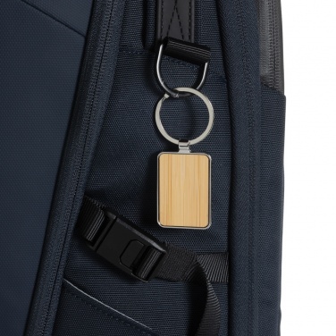 Logotrade promotional product picture of: RCS recycled zinc alloy rectangle keychain with bamboo