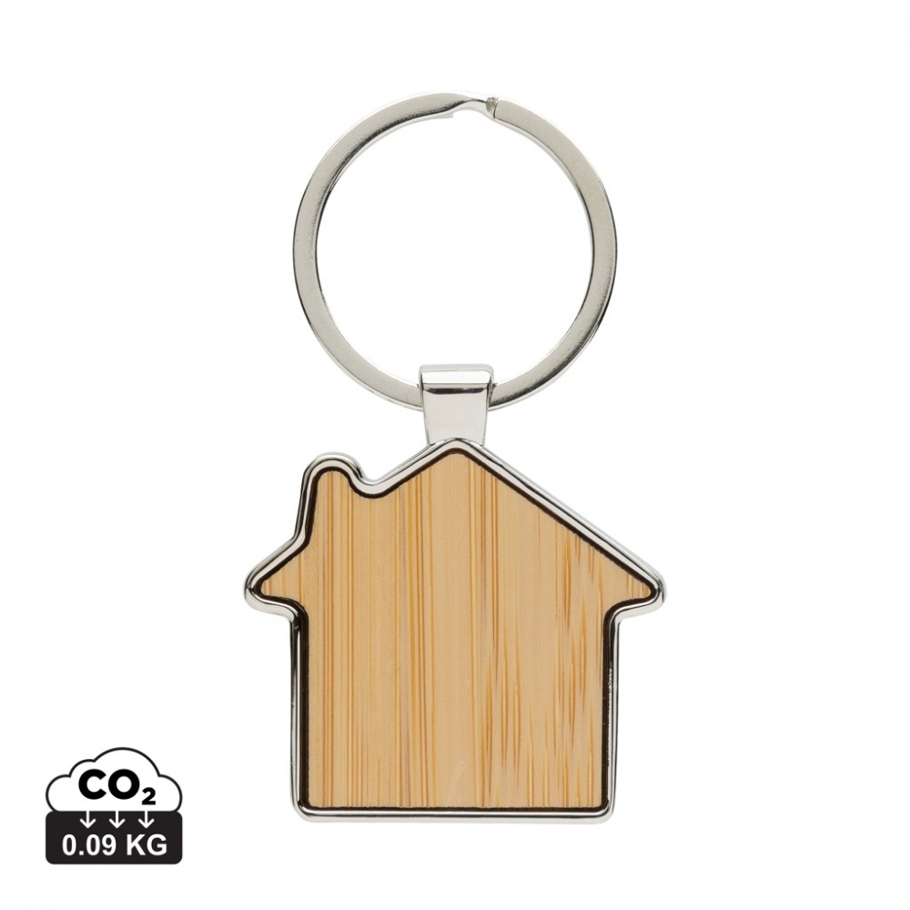 Logo trade promotional giveaways picture of: RCS recycled zinc alloy house keychain with bamboo