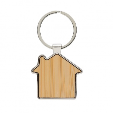 Logo trade promotional gifts image of: RCS recycled zinc alloy house keychain with bamboo