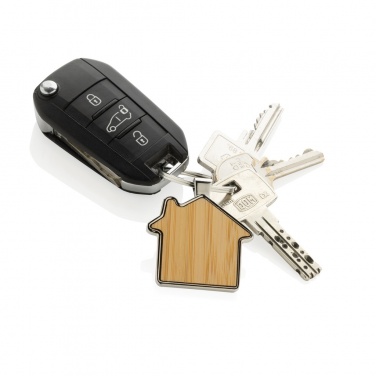 Logotrade promotional item picture of: RCS recycled zinc alloy house keychain with bamboo