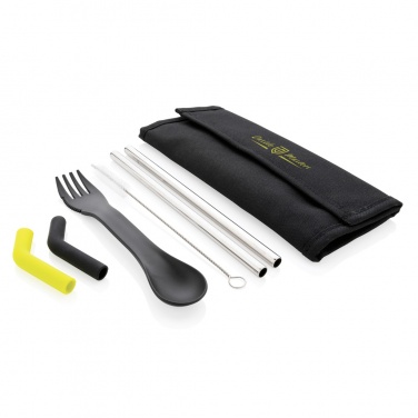 Logo trade promotional item photo of: Tierra 2pcs straw and cutlery set in pouch