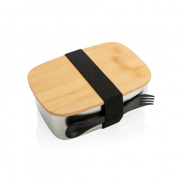Logotrade corporate gifts photo of: Stainless steel lunchbox with bamboo lid and spork
