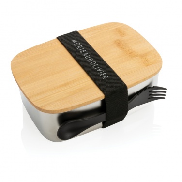 Logo trade corporate gifts picture of: Stainless steel lunchbox with bamboo lid and spork