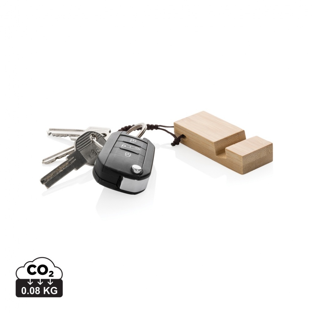 Logotrade promotional giveaway image of: Standkey bamboo keychain phone stand