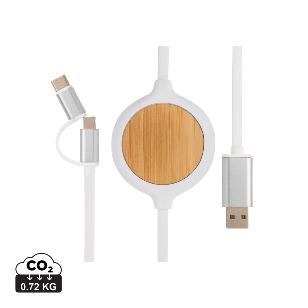 Logo trade corporate gifts picture of: 3-in-1 cable with 5W bamboo wireless charger