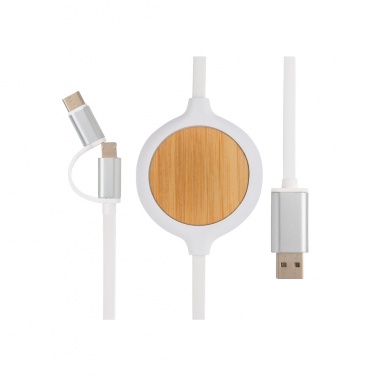 Logo trade promotional giveaways image of: 3-in-1 cable with 5W bamboo wireless charger