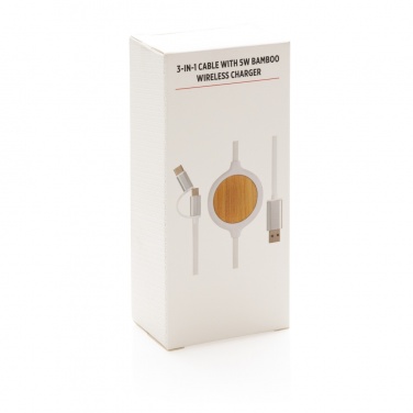 Logo trade corporate gifts image of: 3-in-1 cable with 5W bamboo wireless charger