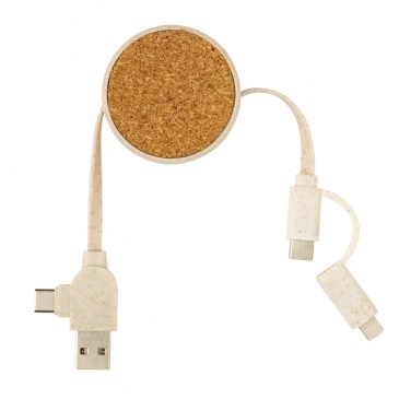 Logo trade corporate gifts image of: Cork and Wheat 6-in-1 retractable cable