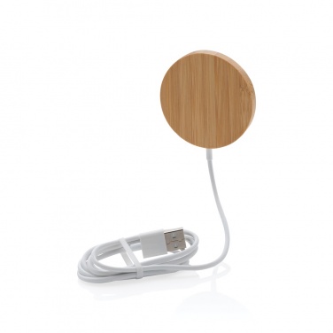 Logo trade promotional items image of: 10W bamboo magnetic wireless charger