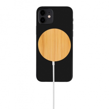 Logo trade corporate gifts picture of: 10W bamboo magnetic wireless charger