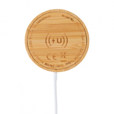 Logo trade promotional giveaways image of: 10W bamboo magnetic wireless charger