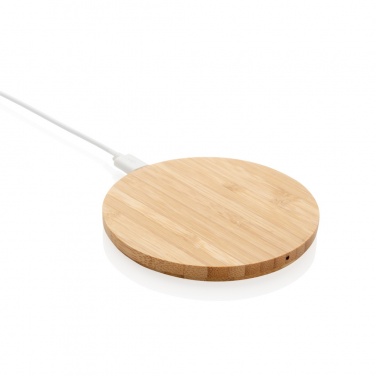 Logo trade promotional gifts picture of: Bamboo 5W round wireless charger