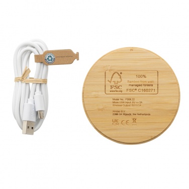 Logo trade promotional items picture of: Bamboo 5W round wireless charger