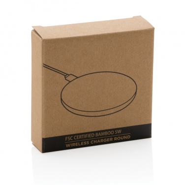 Logo trade promotional item photo of: Bamboo 5W round wireless charger