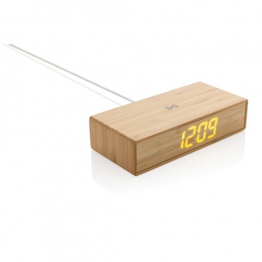 Logotrade promotional giveaway image of: Bamboo alarm clock with 5W wireless charger
