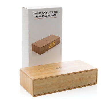 Logo trade corporate gifts image of: Bamboo alarm clock with 5W wireless charger