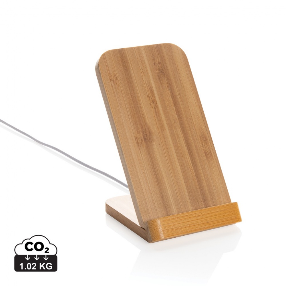 Logo trade promotional products image of: Bamboo 5W wireless charging stand