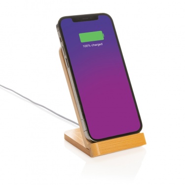 Logo trade promotional items image of: Bamboo 5W wireless charging stand