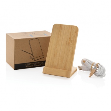 Logo trade promotional gifts image of: Bamboo 5W wireless charging stand
