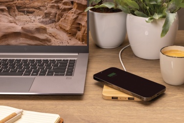 Logotrade promotional merchandise image of: Bamboo 10W wireless charger with USB