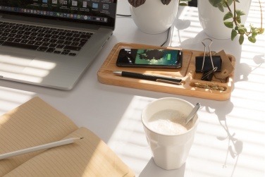 Logo trade promotional gifts picture of: Bamboo desk organiser 10W wireless charger