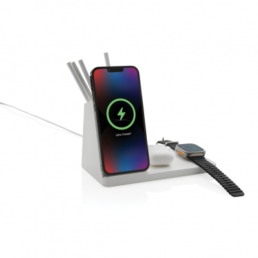 Logo trade corporate gifts picture of: Ontario recycled plastic & bamboo 3-in-1 wireless charger