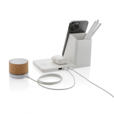 Logo trade business gift photo of: Ontario recycled plastic & bamboo 3-in-1 wireless charger