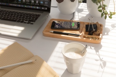 Logotrade promotional gift picture of: Bamboo desk organiser 5W wireless charger