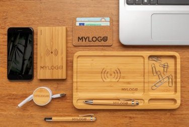 Logo trade promotional products picture of: Bamboo desk organiser 5W wireless charger
